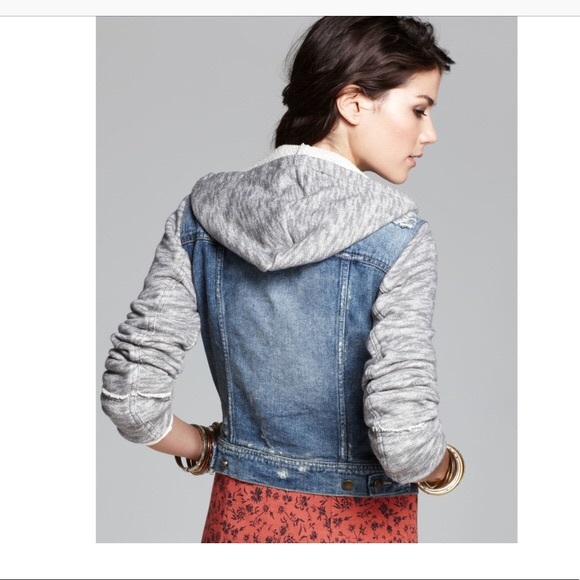 Free People Jackets & Blazers - FREE PEOPLE  Knit Hooded Denim Jacket